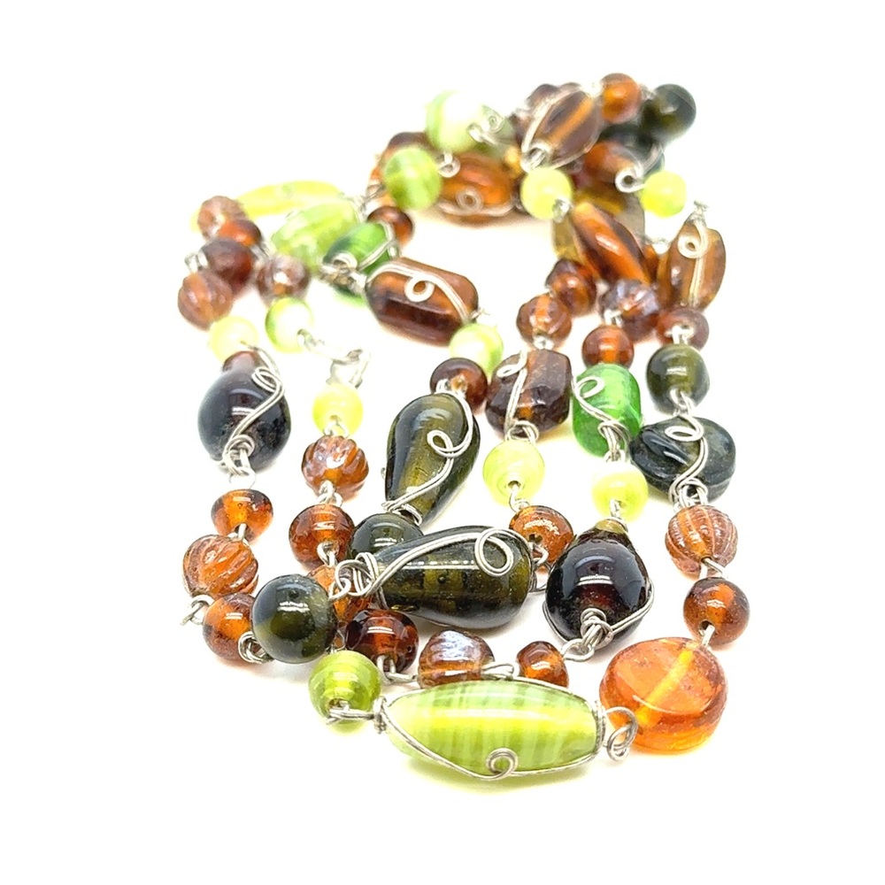 Green and Amber Glass Bead Necklace - Women Jewelry (n3)